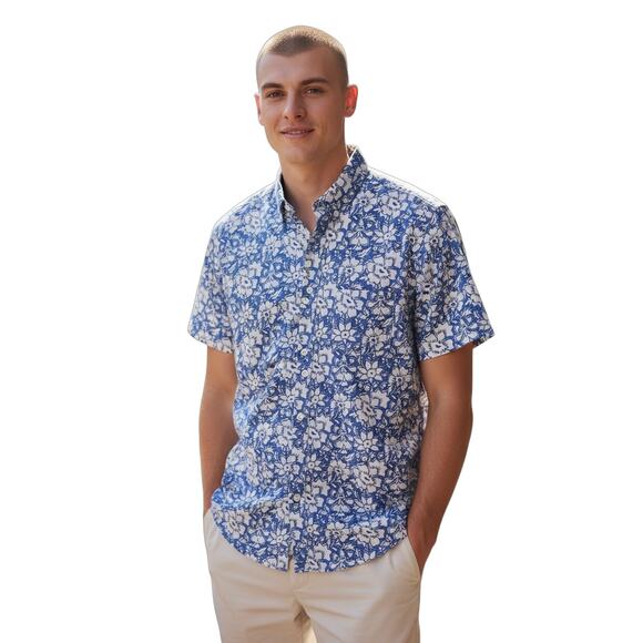 J.Crew Men’s Blue Floral Linen Cotton Button Down Casual Shirt Size Medium - Picture 1 of 7